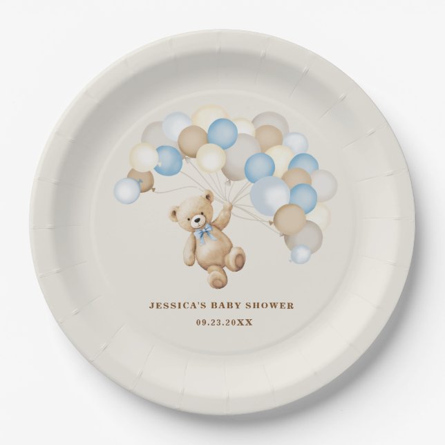 Teddy Bear Boy Baby Shower Paper Plate (Front)