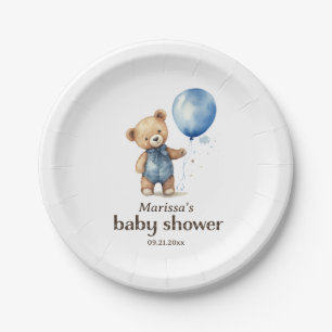Teddy Bear Boy Baby Shower Paper Plate