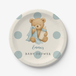 Teddy Bear Boy Baby Shower Paper Plates