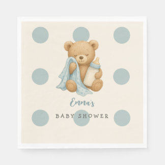 Teddy Bear Boy Baby Shower Polka Dot Napkins