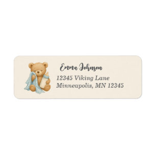 Teddy Bear Boy Baby Shower Return Address Label