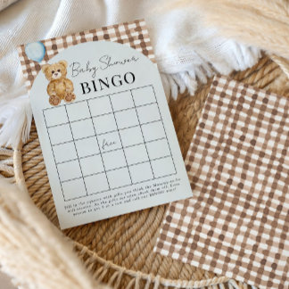 Teddy Bear Boy Baby Shower Soft Blue Bingo Card