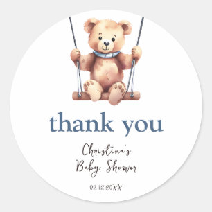 Teddy Bear Boy Baby Shower Thank You Classic Round Sticker