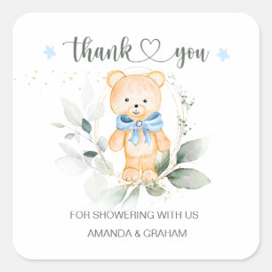 Teddy Bear Boy Baby Shower Thank You Sticker
