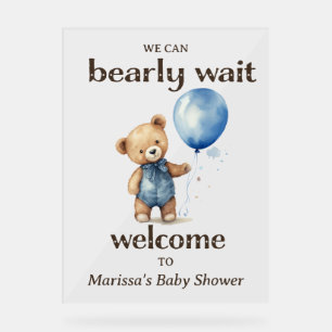 Teddy Bear Boy Baby Shower Welcome Acrylic Sign