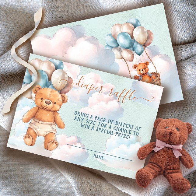 Teddy Bear Boy Balloon Diaper Raffle Card (Matching items available!)