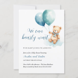 Teddy Bear Boy Bearly Wait Baby Shower Invitation
