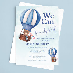 Teddy Bear Boy Bearly Wait Baby Shower Invitation