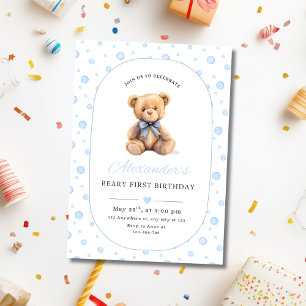Teddy Bear Boy Birthday Invite, Boys 1st Birthday Invitation