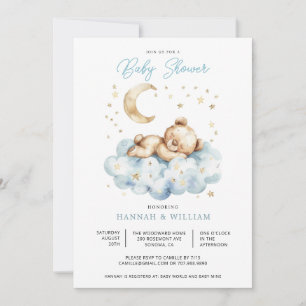 Teddy Bear Boy Blue Baby Shower Invitation