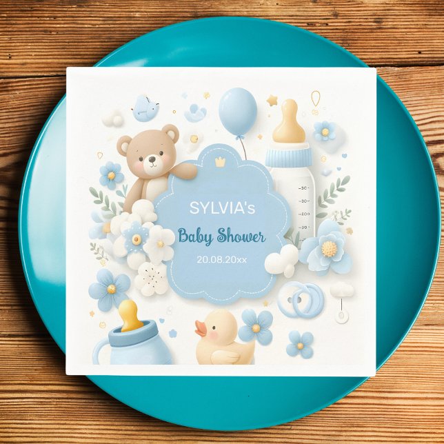 Teddy Bear Boy Blue Baby Shower Napkin (Creator Uploaded)