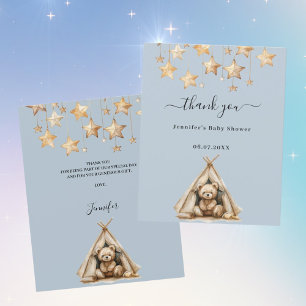 Teddy bear boy blue baby shower thank you card