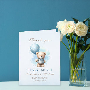 Teddy Bear Boy Blue Balloon Baby Shower Thank You Card
