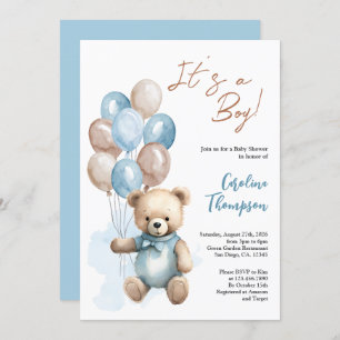 Teddy Bear Boy Blue Balloons Baby Shower Invitatio Invitation
