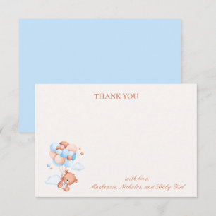 Teddy Bear Boy Blue Bearly Wait Baby Shower Thank You Card