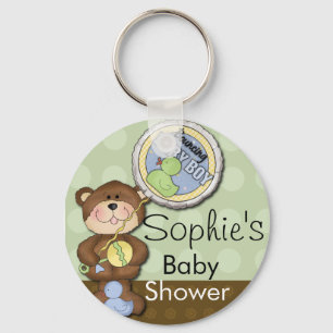 Teddy Bear Boy Brown Green Key Ring