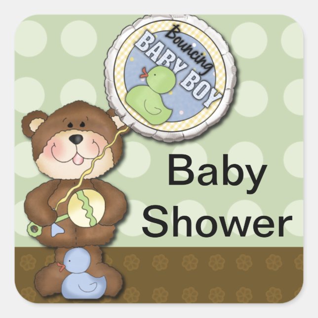 Teddy Bear Boy Brown Green Square Sticker (Front)