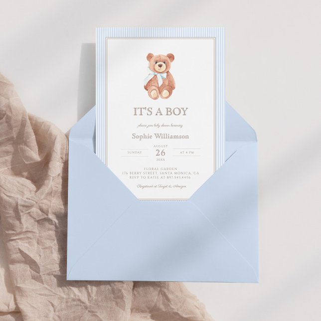 Teddy Bear Boy Classic Baby Shower Invitation  (Creator Uploaded)