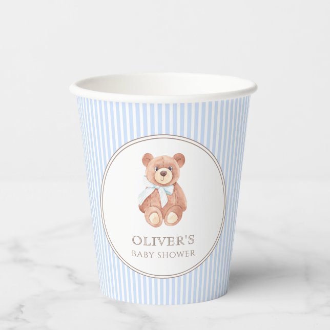 Teddy Bear Boy Classic Baby Shower Party Paper Cups (Front)
