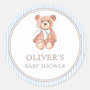 Teddy Bear Boy Classic Baby Shower Party Round Sticker