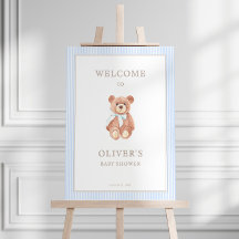 Teddy Bear Boy Classic Blue Stripe Baby Shower 