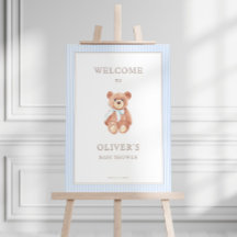 Teddy Bear Boy Classic Blue Stripe Baby Shower 