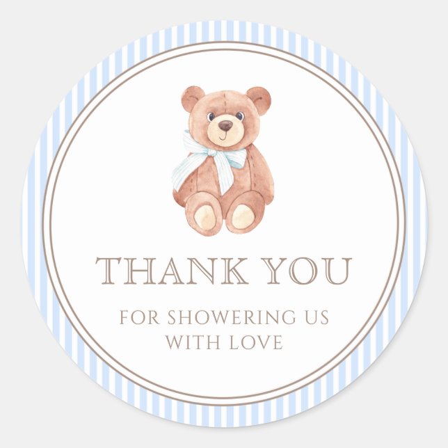 Teddy Bear Boy Classic Thank You Baby Shower  Round Sticker (Front)