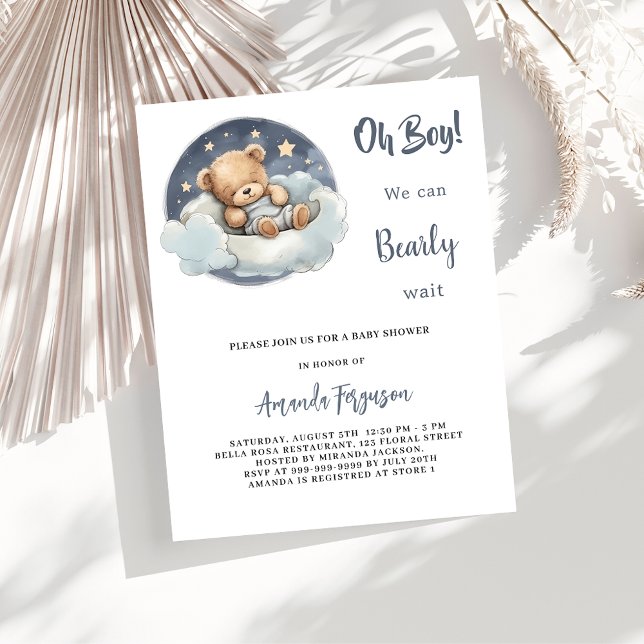 Teddy bear boy cloud budget baby shower invitation (Creator Uploaded)