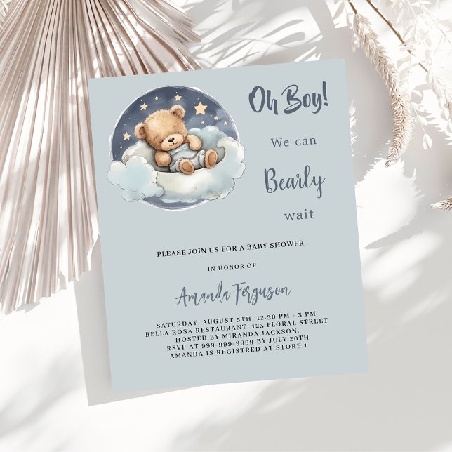 Teddy bear boy cloud budget baby shower invitation (Creator Uploaded)