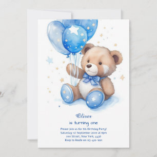 Teddy Bear Boy First Birthday Invitation