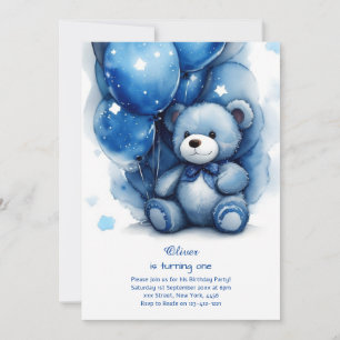 Teddy Bear Boy First Birthday Invitation