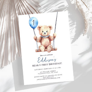 Teddy Bear Boy First Birthday Invitation