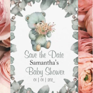 Teddy Bear Boy Green  Baby Shower  Invitation