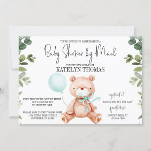 Teddy Bear Boy Greenery Baby Shower by Mail Invitation