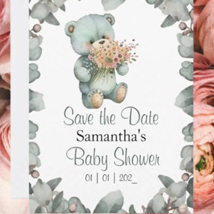 Teddy Bear Boy Watercolor Baby Shower Postcard