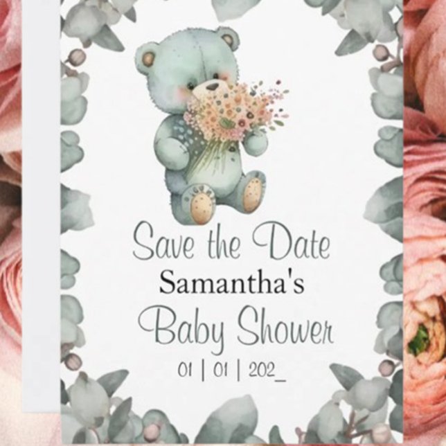 Teddy Bear Boy Watercolor Baby Shower  Postcard (Celebrate your little cub's arrival with our Beary Cute Baby Shower Invitations! )