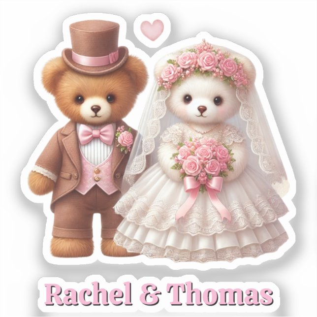 Teddy Bear Bride And Groom Pink Wedding Customise (Front)