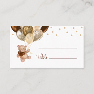 Teddy Bear Brown and Gold Balloons Baby Shower Place Card