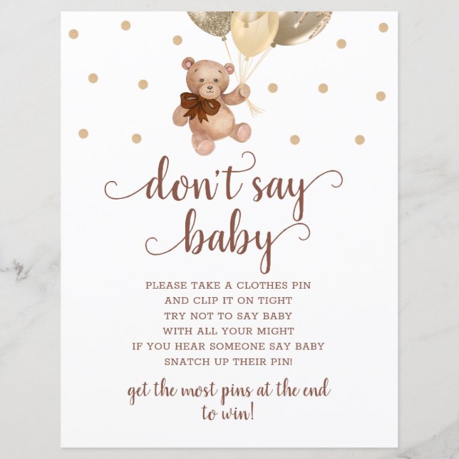 Teddy Bear Brown And Gold Don't Say Baby Game (Front)