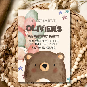 Teddy bear brown any age birthday invitation card