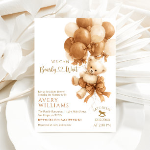 Teddy Bear Brown Balloon Bow Baby Shower Invitation