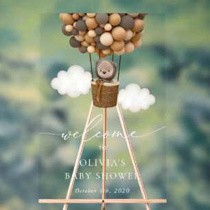 Teddy Bear, Brown Balloons, Baby Shower Welcome Acrylic Sign
