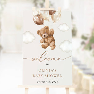 Teddy Bear, Brown Balloons, Baby Shower Welcome Poster