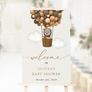 Teddy Bear, Brown Balloons, Baby Shower Welcome Poster