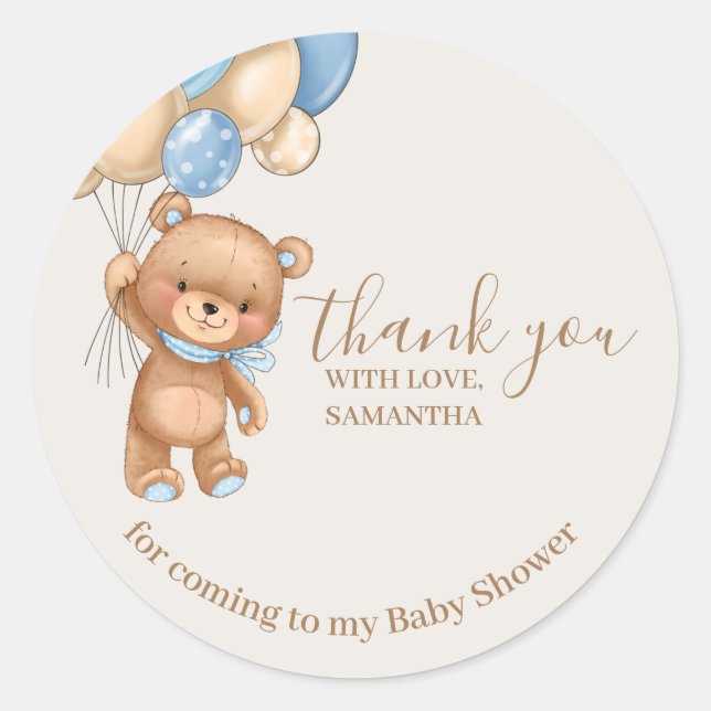 Teddy Bear Brown Balloons Thank You  Classic Round Sticker (Front)