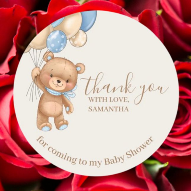 Teddy Bear Brown Balloons Thank You  Classic Round Sticker (Express heartfelt thanks with our Teddy Bear Brown Balloons Thank You Sticker)