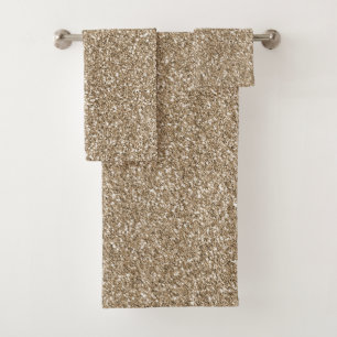 Teddy Bear Brown Gold Glitter      Bath Towel Set