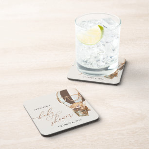 Teddy Bear, Brown Hot Air Balloon, Baby Shower Coaster