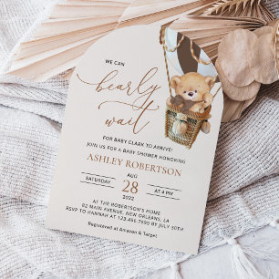 Teddy Bear, Brown Hot Air Balloon, Baby Shower Invitation