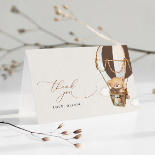 Teddy Bear, Brown Hot Air Balloon, Baby Shower Thank You Card